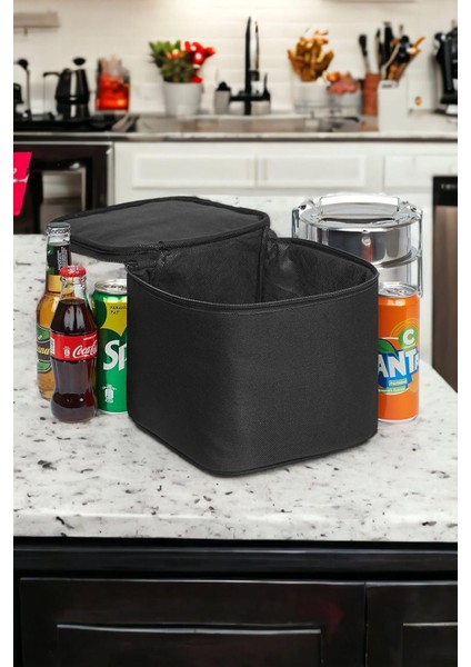 Isı Yalıtımlı Tutucu Kamp Piknik Beslenme Sefer Tası Çantası Siyah EX08-S