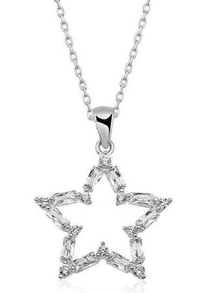 Gümüş Baget Taşlı Yıldız Kolye