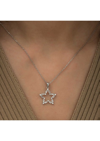 Gümüş Baget Taşlı Yıldız Kolye fiyatları