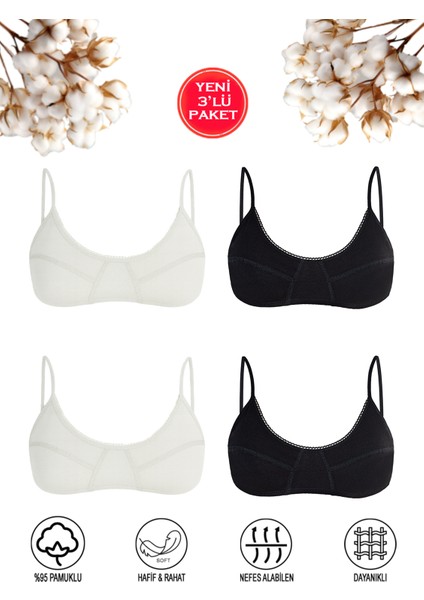 Özkan 40413 4'lü Paket Kız Çocuk %95 Pamuklu Kapsız Balensiz Pedsiz Alıştırma Sütyeni Ince Askılı Esnek Rahat Yarım Atlet Büstiyer