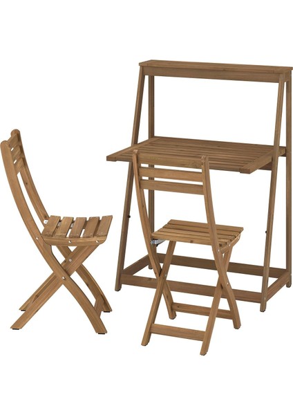 Katlanabilir masa ve katlanabilir sandalye seti, kahverengi-koyu kahve, mindersiz, 2 sandalyeli