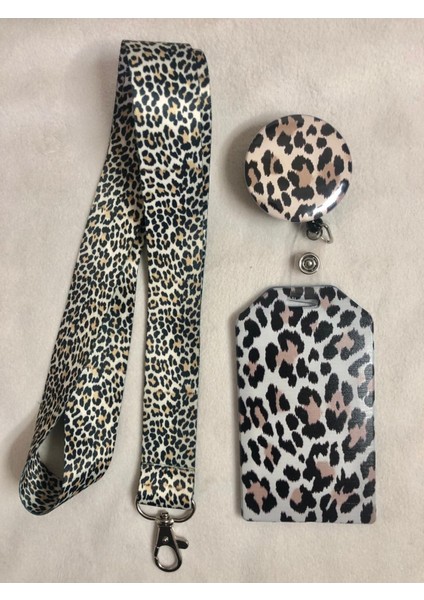 Leopar Desenli Boyun Askısı Yoyo ve Kartlık Set