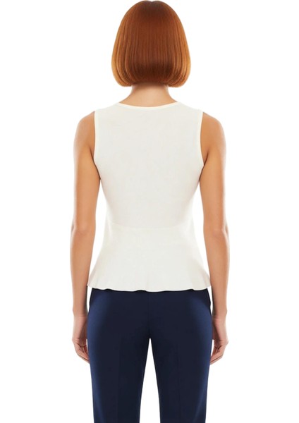 Kadın V Yaka Peplum Triko Bluz Özel Iplik Dokuma Kaliteli Şık Rahat Modern Zarif Günlük fiyatları