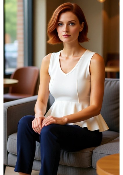 Kadın V Yaka Peplum Triko Bluz Özel Iplik Dokuma Kaliteli Şık Rahat Modern Zarif Günlük fırsatları