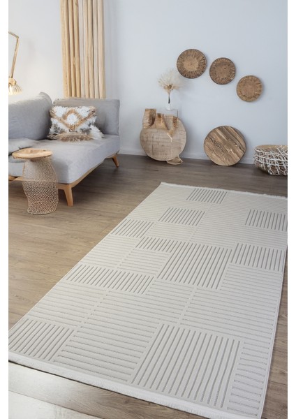 Ekru Beyaz Sisal Bukle Dokuma Hasır Makine Halısı Saçaklı Kaymaz Oturma Salon Mutfak Çocuk Oda