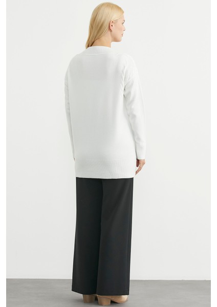 Oversize Cepli Triko Hırka - Kemik indirimleri