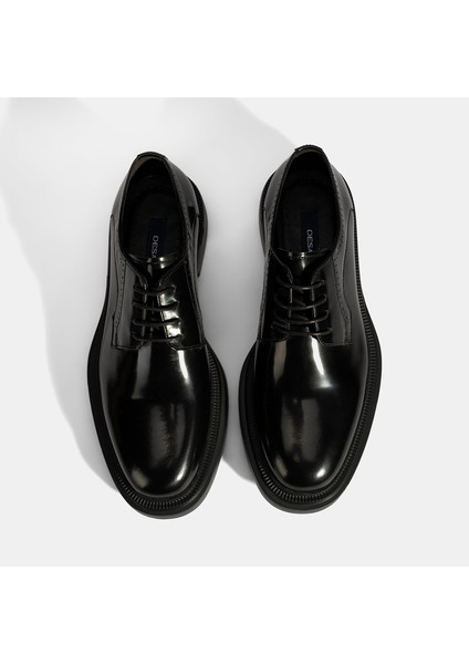 Erkek Siyah Bağcıklı Deri Klasik Ayakkabı