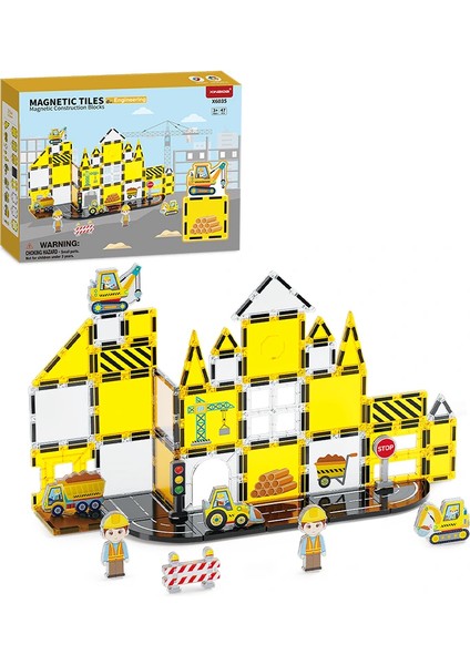 Renkli Manyetik Bloklar Fayans Yapı Taşları Mühendislik Serisi Eğitici Oyuncak 47 Parça