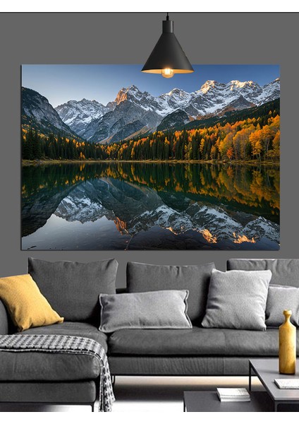Yansımalı Dağ Gölü Manzarası Dekoratif Kanvas - Mdf Ahşap Tablo