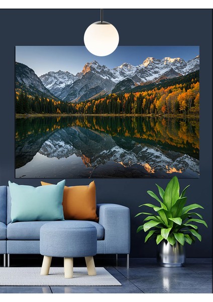 Yansımalı Dağ Gölü Manzarası Dekoratif Kanvas - Mdf Ahşap Tablo fırsatları