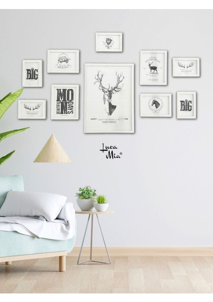 10 Parça Ahşap Resim Çerçeve Seti - Beyaz