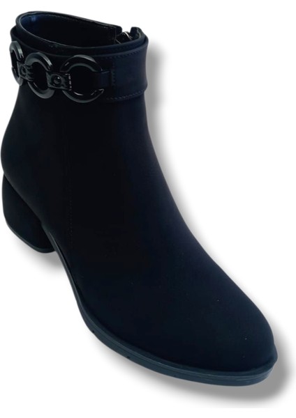 536-26 Yağlı Deri Anatomik Halka Zincir Toka Kalın Topuk Kadın Bot