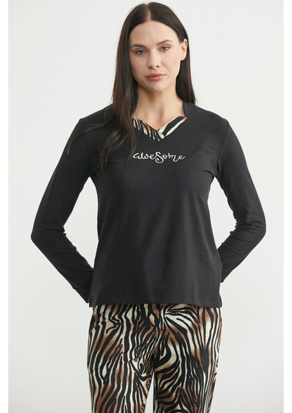 Leopar Kombinli Pijama Takım - Siyah fiyatları