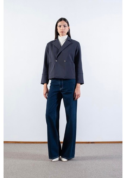 Erinela Klasik Yaka Kruvaze Mini Ceket Antrasit