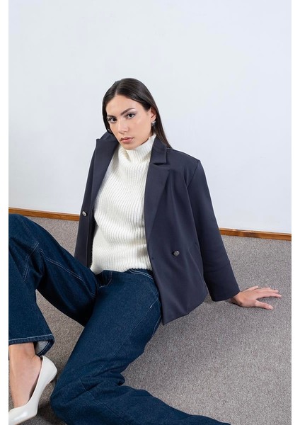 Erinela Klasik Yaka Kruvaze Mini Ceket Antrasit modelleri