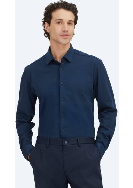 Lacivert Düz Regular Fit Dokuma Casual %100 Pamuk Gömlek
