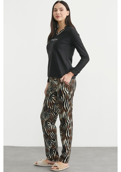 Leopar Kombinli Pijama Takım - Siyah indirimleri