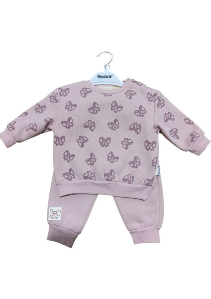 18803 Kız Bebek Fiyonk Basklı Şardonlu Üç Iplik 2'li Takım