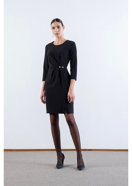 Fairbrass Bisiklet Yaka Beli Incili Iğne Detaylı Elbise Siyah