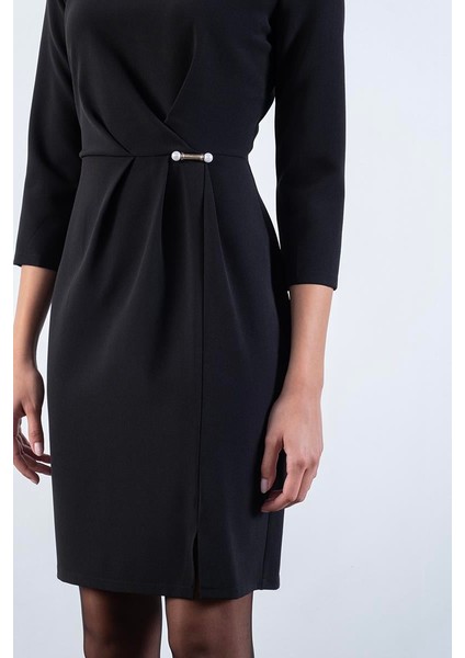 Fairbrass Bisiklet Yaka Beli Incili Iğne Detaylı Elbise Siyah modelleri