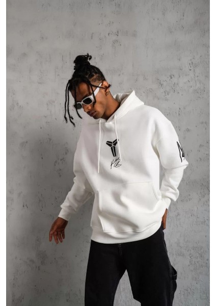 Erkek Baskılı Kapüşonlu Sweat - Beyaz fiyatları