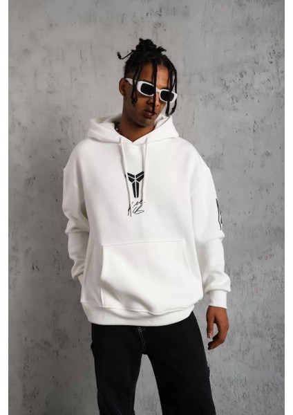 Erkek Baskılı Kapüşonlu Sweat - Beyaz fırsatları