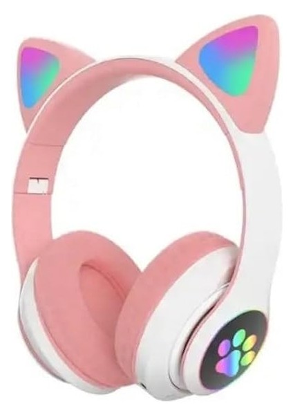 H10 Cat Kedili LED Işıklı Kafaüstü Bluetooth Kulaklık (Toz Pembe)
