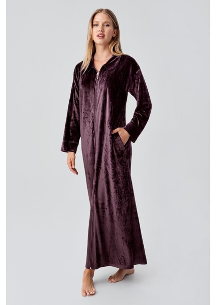 Uzun Kollu Fermuarlı Cepli Esnek Viskoz Kadife Elbise fiyatları