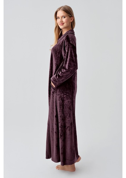 Uzun Kollu Fermuarlı Cepli Esnek Viskoz Kadife Elbise modelleri