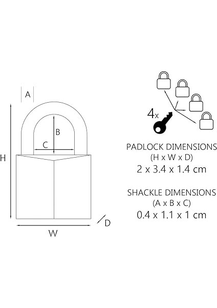 Lock Küçük Asma Kilit Seti [anahtar] [4'lü Paket] [aile Paketi] [eşzamanlı Kilitleme] 120EURQNOP - Sırt Çantaları, Bavullar, Bilgisayar Çantaları ve Daha Fazlası Için Harika fiyatları