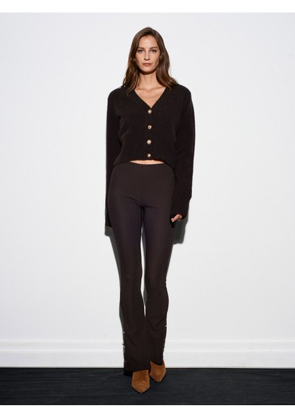 71905 Düğme Detaylı Ispanyol Paça Tayt-Koyu Kahve modelleri