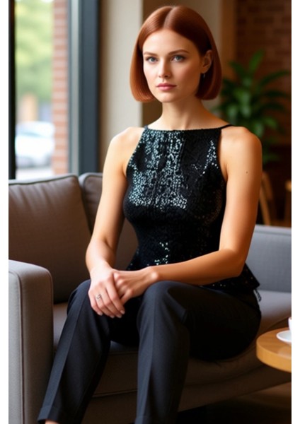 Regular Kalıp Kolsuz Bluz 100% Polyester Payetli Yazlık Şık Dayanıklı Malzeme Yüksek Kalite fırsatları