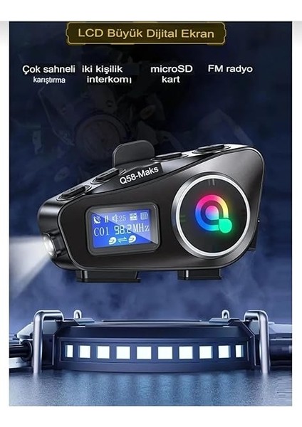 Intercom Bağlantılı Radyolu LCD Ekranlı Işıklı Su Geçirmez Motor Kask Kulaklık Müzik Çalar Q58 Max fiyatları
