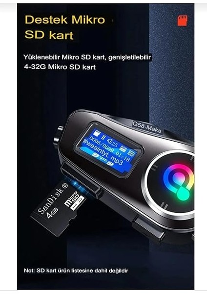 Intercom Bağlantılı Radyolu LCD Ekranlı Işıklı Su Geçirmez Motor Kask Kulaklık Müzik Çalar Q58 Max fırsatları