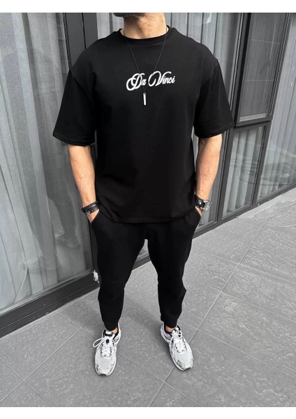 Unisex Baskılı Oversize T-Shirt - Siyah