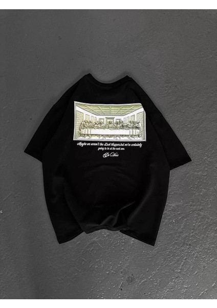 Unisex Baskılı Oversize T-Shirt - Siyah indirimleri