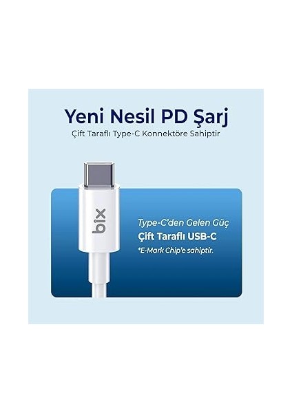 BX08CC 100W 5gbps E-Mark Çipli Type-C To Type-C Pd Şarj ve Data Kablosu 2 Metre Beyaz indirimleri