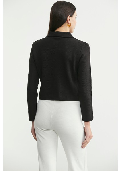 Düğmeli Cep Detaylı Triko Ceket - Siyah indirimleri
