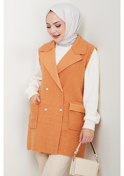 Kapak Cepli Düğmeli Yelek 1649 - Taba