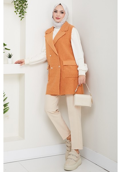 Kapak Cepli Düğmeli Yelek 1649 - Taba fiyatları