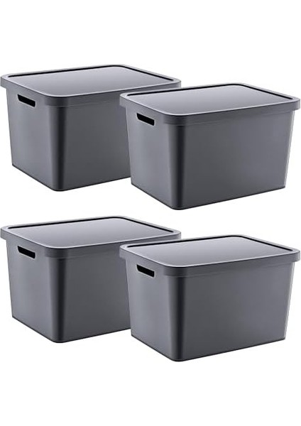 4&apos;lü Set Stafi Çok Amaçlı Kapaklı Kutu 18 Lt - Antrasit, Çok Amaçlı Kapaklı Kutu, Ev-Ofis-Depo Için, Kapaklı Saklama Kutusu fiyatları