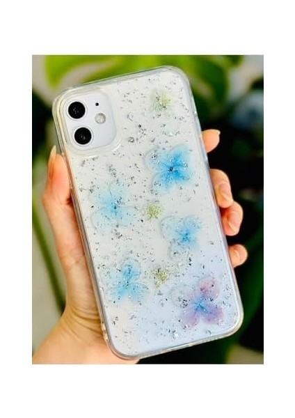 Aksesuar 12 ve 12 Pro ile Uyumlu Mavi Simli Çiçek Tasarım Esnek Silikon Kılıf modelleri