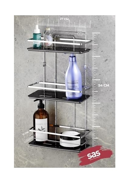 Haus Yapışkanlı Ömür Boyu Paslanmaz Ayarlanabilir Raf Düzenleyici Şampuanlık Krom Siyah Lş-03 modelleri