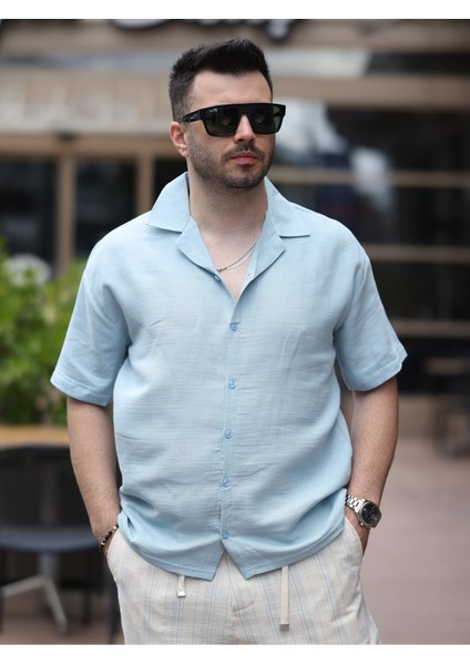 Erkek Relax Fit Kısa Kollu Keten Gömlek