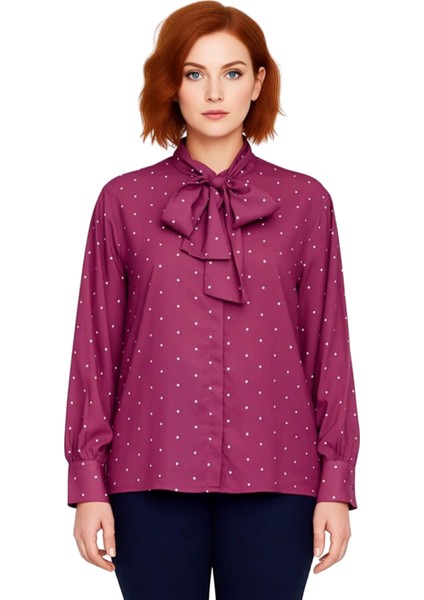 Kadınlar Için Dokuma Puantiyeli Bluz Şık Yaka Detayı ve Konforlu Kesim Kaliteli Şık Rahat Modern