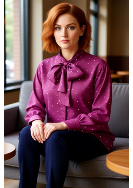 Kadınlar Için Dokuma Puantiyeli Bluz Şık Yaka Detayı ve Konforlu Kesim Kaliteli Şık Rahat Modern fırsatları