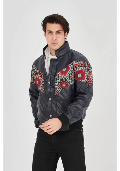 Erkek Içi Astarlı Içten Yaka Kısmı Peluşlu Suni Kumaş Vintage Ceket - Lacivert fırsatları