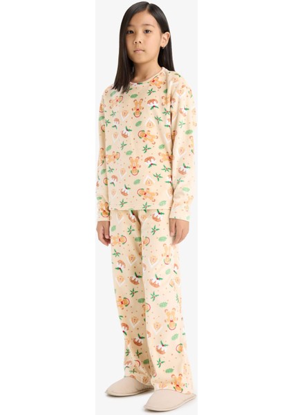 Kız Çocuk Yılbaşı Temalı Pijama Takımı Kadife Uzun Kollu Üst Uzun Alt F1210A825AU fiyatları