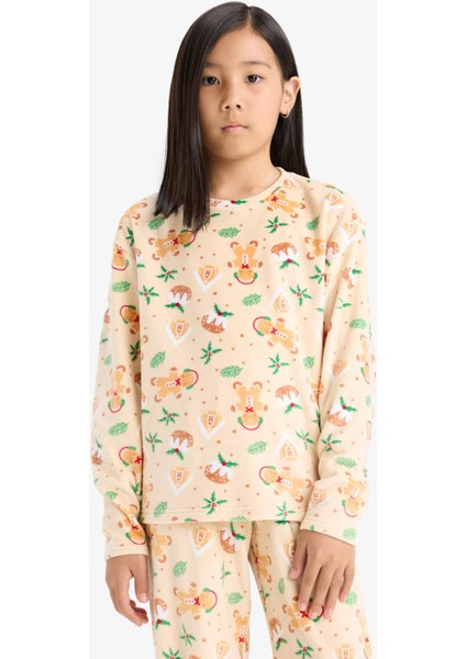 Kız Çocuk Yılbaşı Temalı Pijama Takımı Kadife Uzun Kollu Üst Uzun Alt F1210A825AU fırsatları