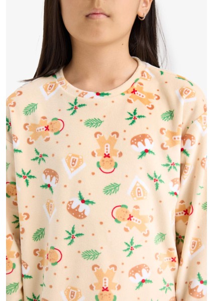 Kız Çocuk Yılbaşı Temalı Pijama Takımı Kadife Uzun Kollu Üst Uzun Alt F1210A825AU indirimleri